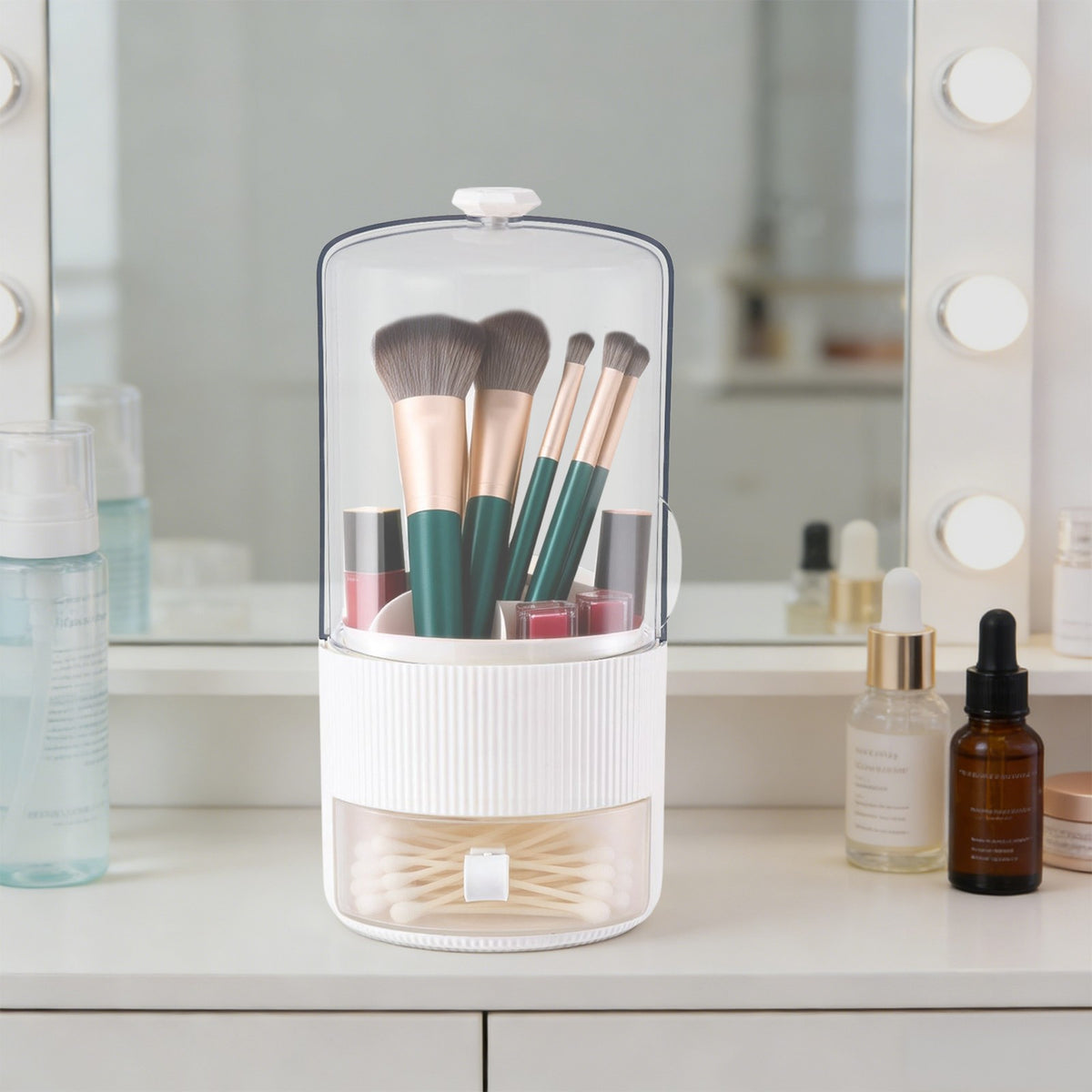 Makeup Brush Holder Organizer with Cover - 13.5x28cm Cosmetic Storage