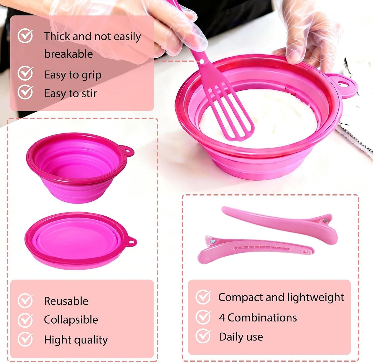 Hair Dye Kit with Brush Bowl Clips for Home Salon Use - 12 Pieces