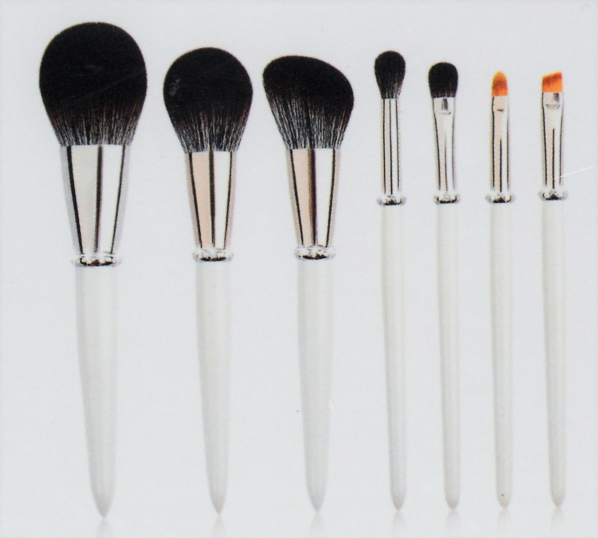 7-Piece Professional Makeup Brush Set - White Synthetic Face & Eye Brushes