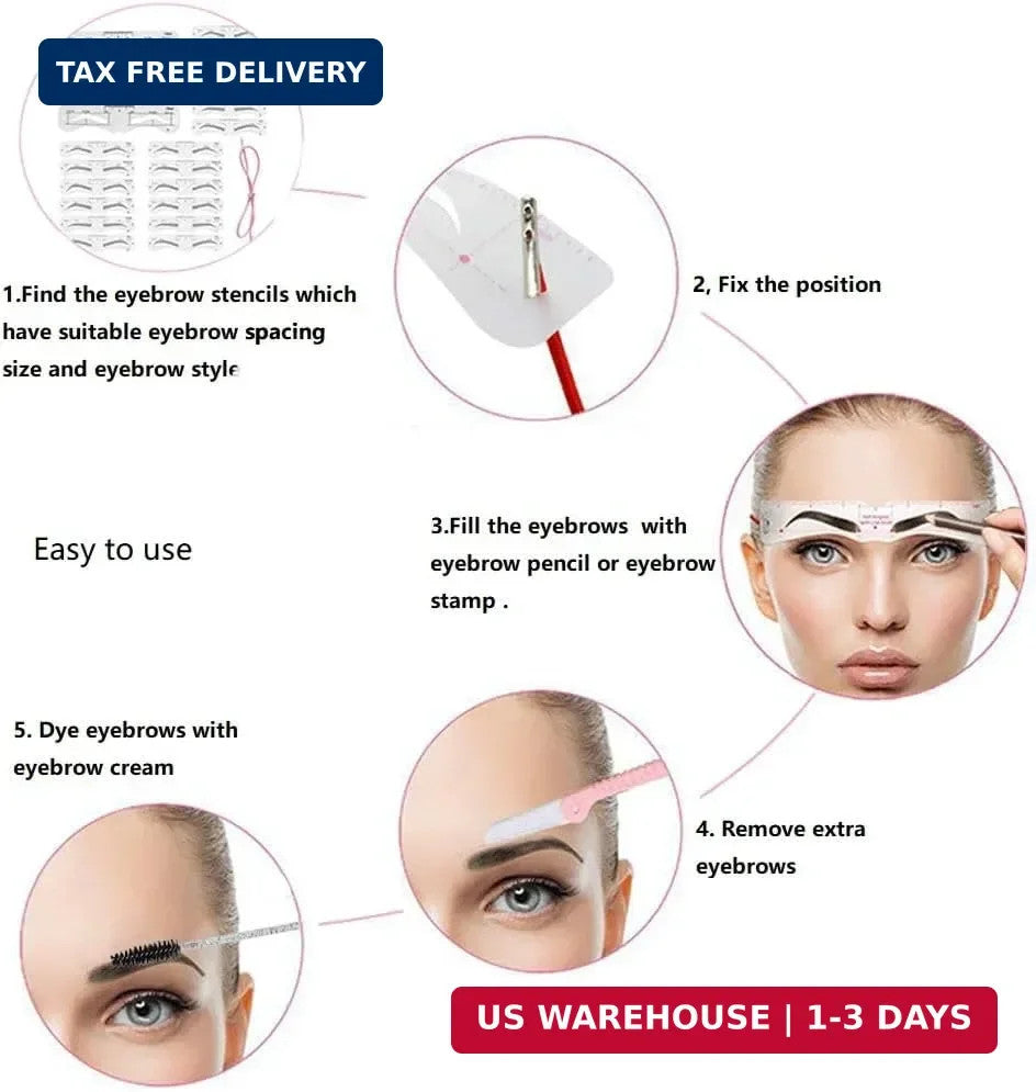 Reusable Eyebrow Stencil Kit with 3 Sizes & 6 Styles - Soft & Easy to Use