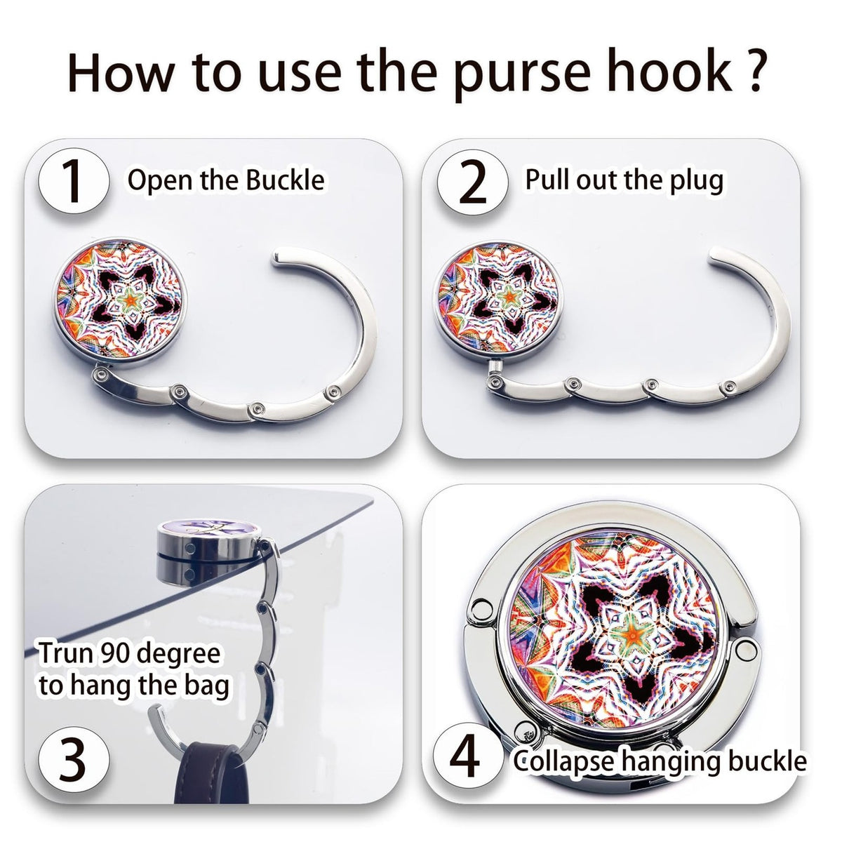 Purse Hooks for Table 3 Pack - Foldable Portable Bag Holders for Women