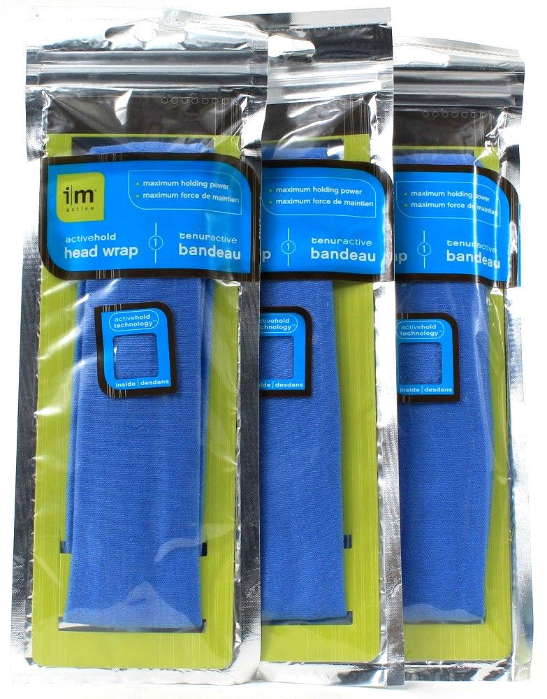 3 Packs i m Active Maximum Holding Power Blue Activated Head Wrap No