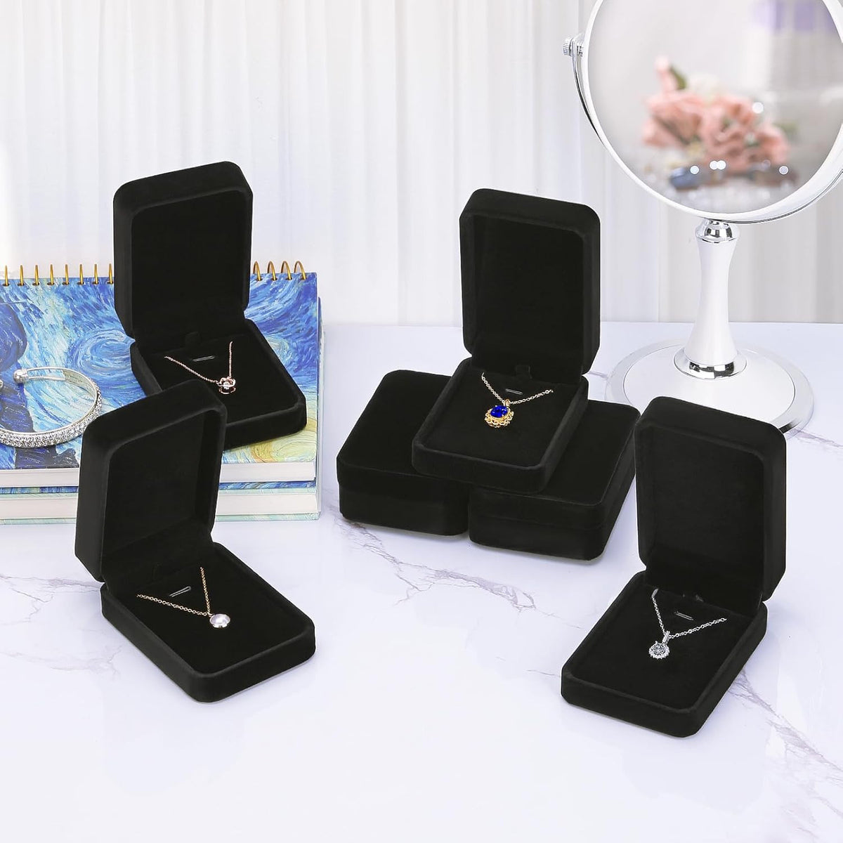 6 Pieces Velvet Jewelry Gift Boxes for Necklace Pendant Ring Earring Storage Set