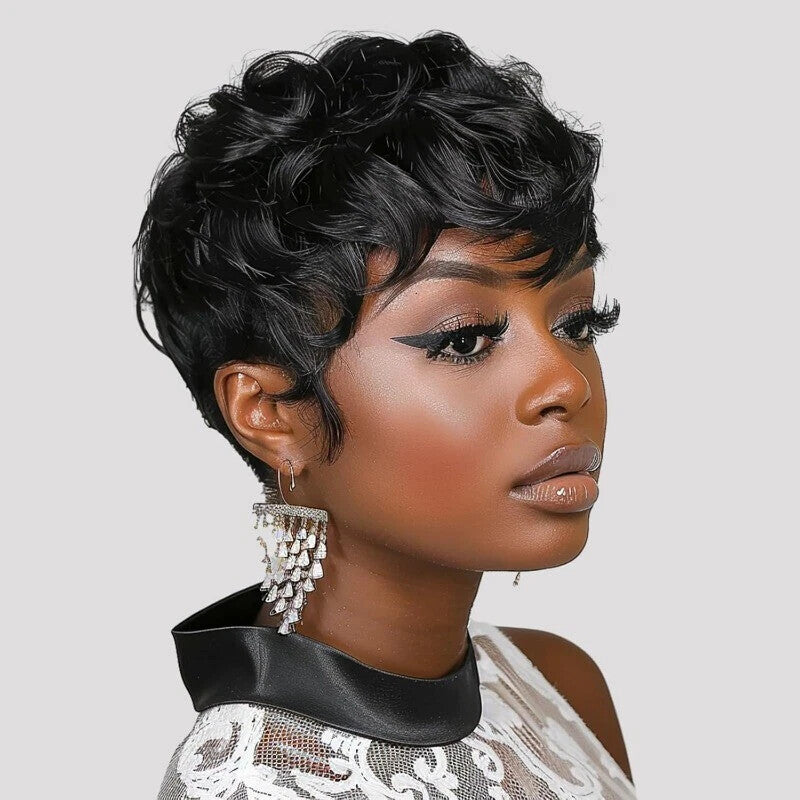Black Short Pixie Wig for Women Curly Human Hair - Stylish and Tangle-Free