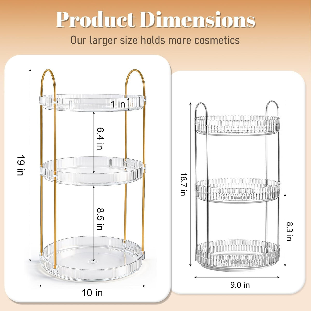 Large Capacity 360° Rotating Makeup Organizer with 2 Tiers and Clear Acrylic Finish