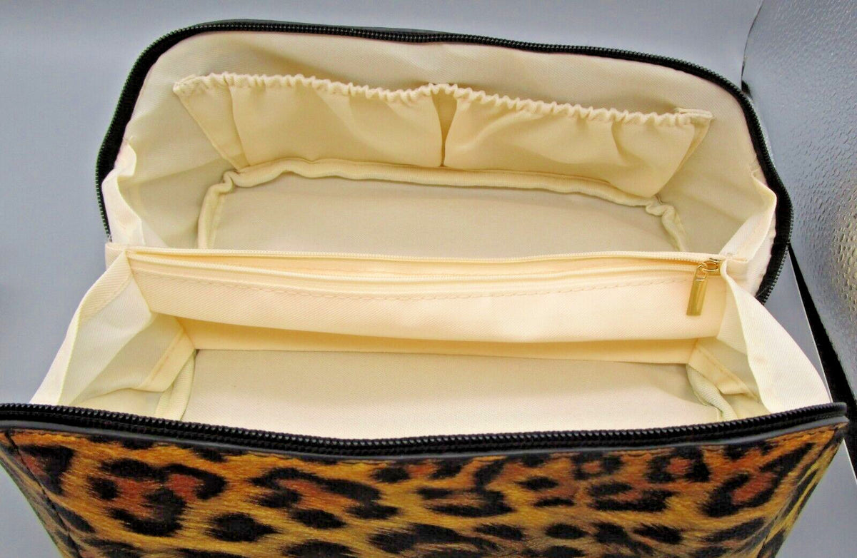 Water-Resistant Leopard Print Makeup & Travel Cosmetic Bag with Handle