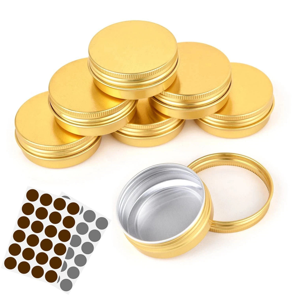 1 oz Aluminum Metal Tin Containers with Lids - Gold, 48 Pack
