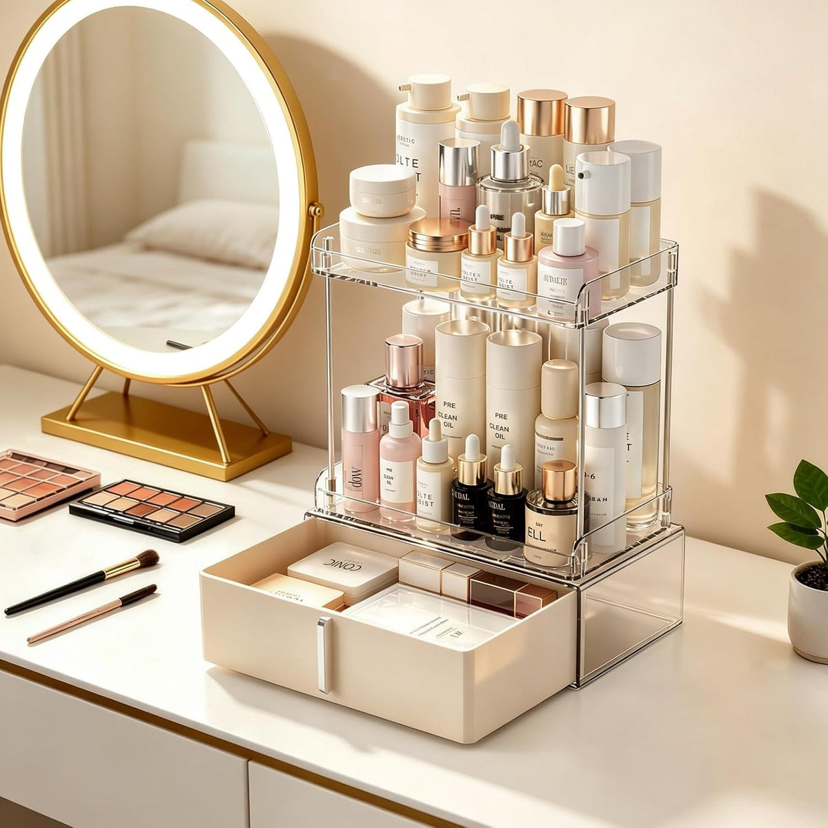 Large Capacity 2-Tier Makeup & Skincare Organizer for Vanity