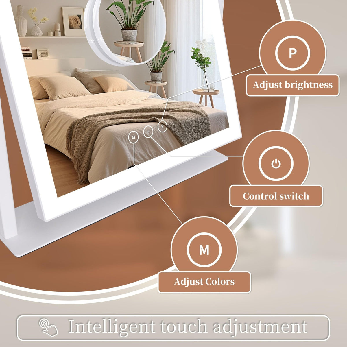 Lighted Vanity Mirror with Lights, 16.7x13.2 Inches, Dimmable & 3 Color Modes