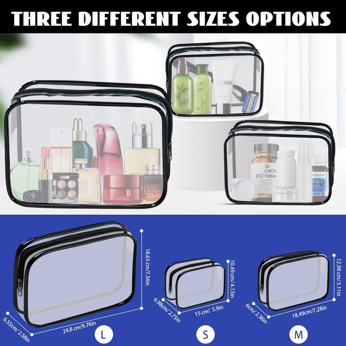 16 Pack Clear Cosmetic Bags TSA Approved Waterproof Makeup & Toiletry Organizer