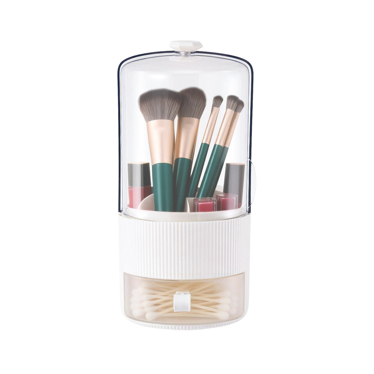 White Makeup Brush Organizer with Cover - Cosmetic Storage Container