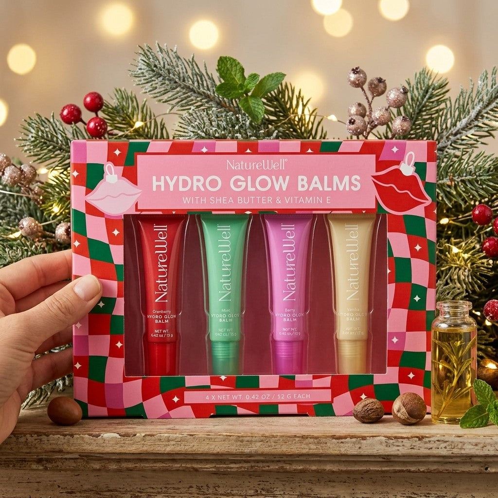 Hydro Glow Lip Balm Set - Shea Butter & Vitamin E with Cranberry Mint Vanilla Flavors