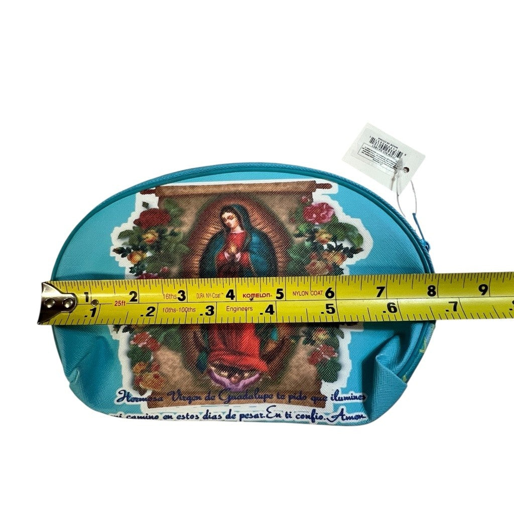 Turquoise Virgen de Guadalupe Makeup Bag with Zipper Travel Case 8x6 Inches
