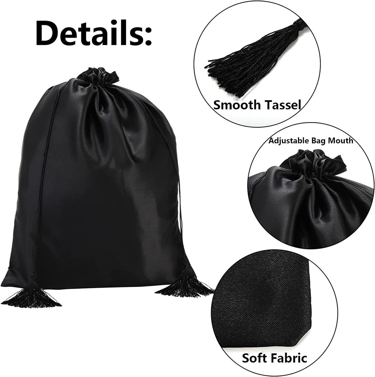 16 Pcs Satin Wig Bags Travel Storage Bags with Drawstring - Black