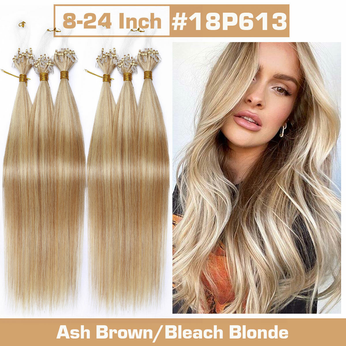 Thick Micro Loop Human Hair Extensions - Remy 100% Human Hair, Nano Beads, Multiple Lengths & Colors