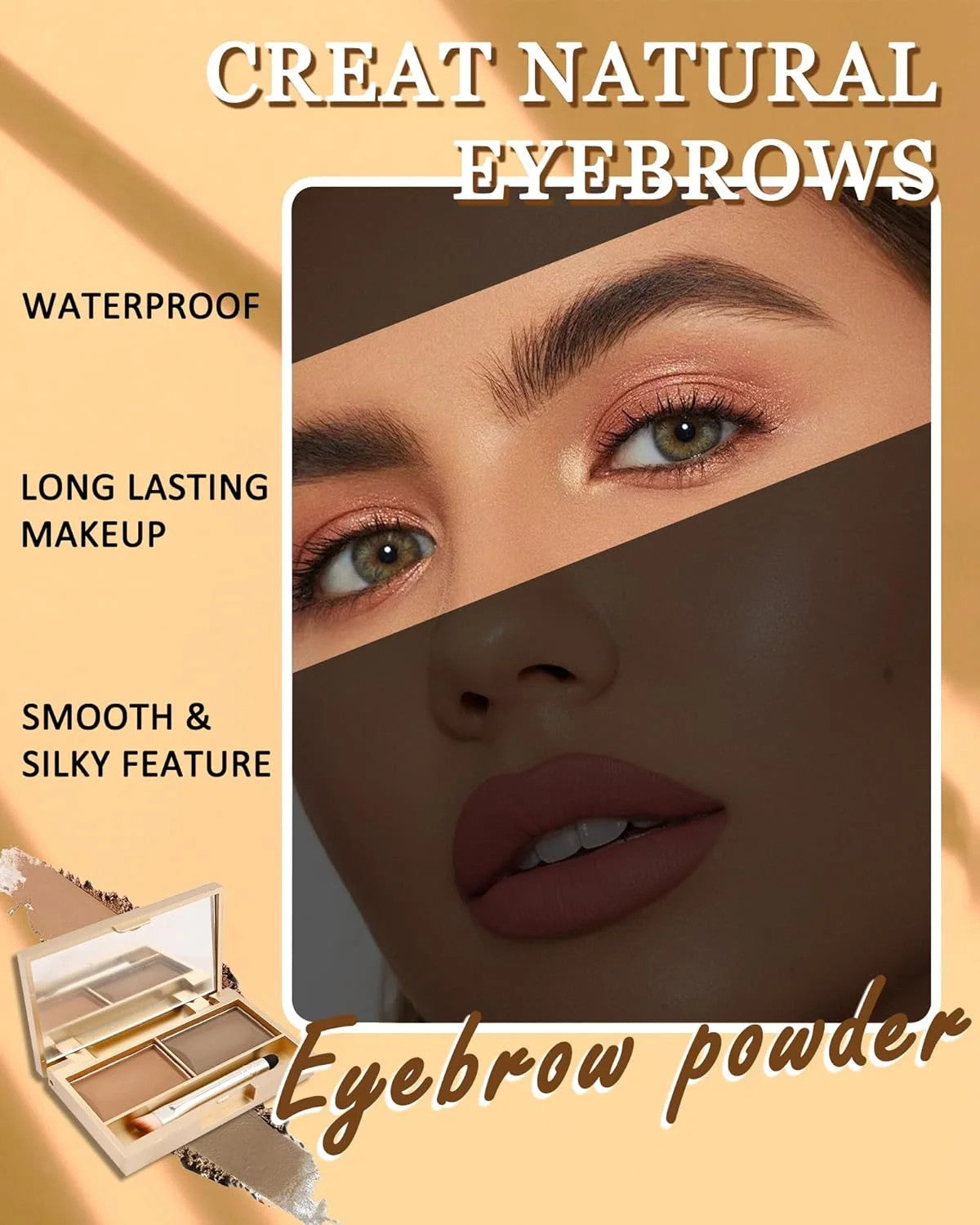 Waterproof Eyebrow Powder Kit for Women - Natural Dark Gray Brown Shades, Includes Brush & Mirror