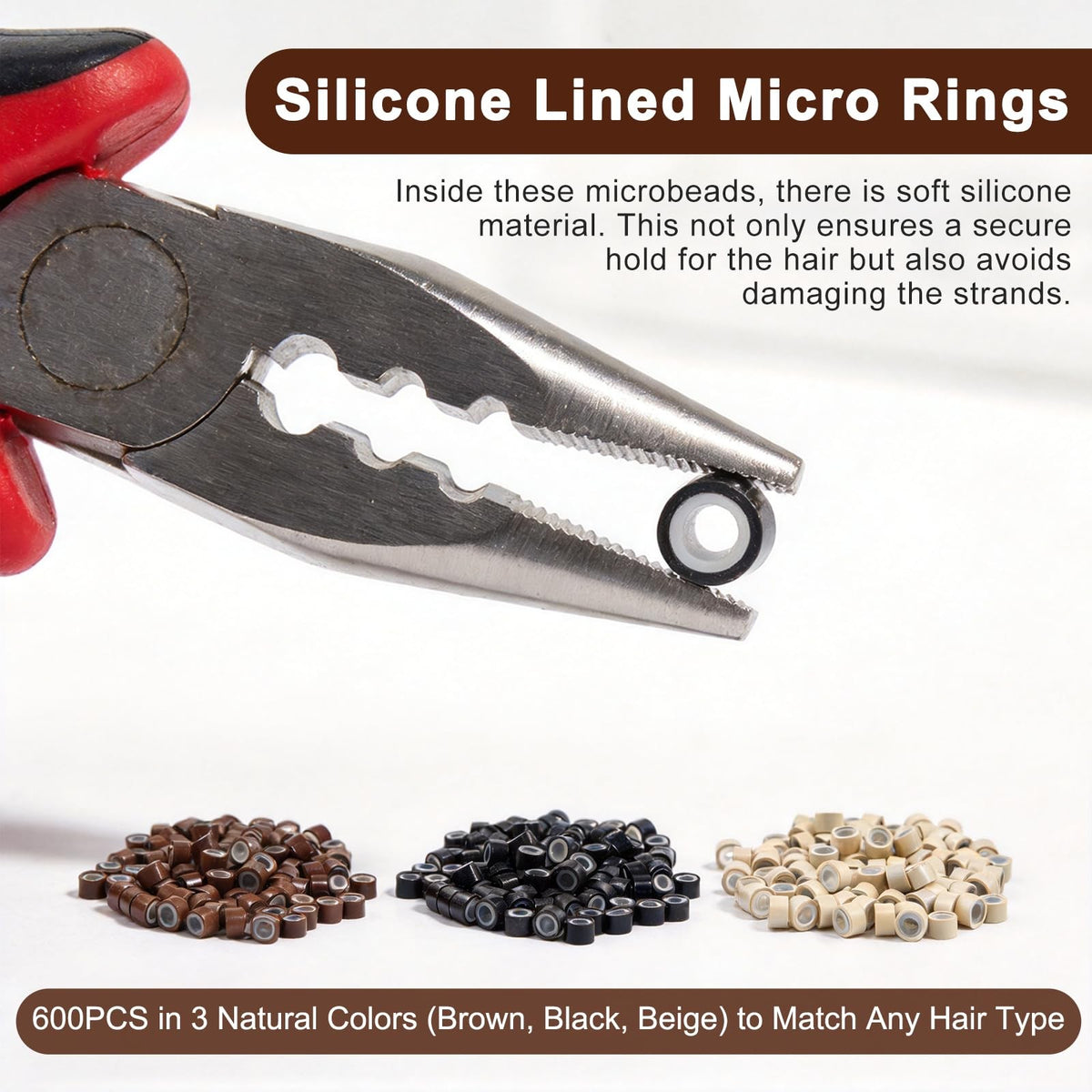Hair Extension Tool Kit with 600 Silicone Lined Micro Link Beads,