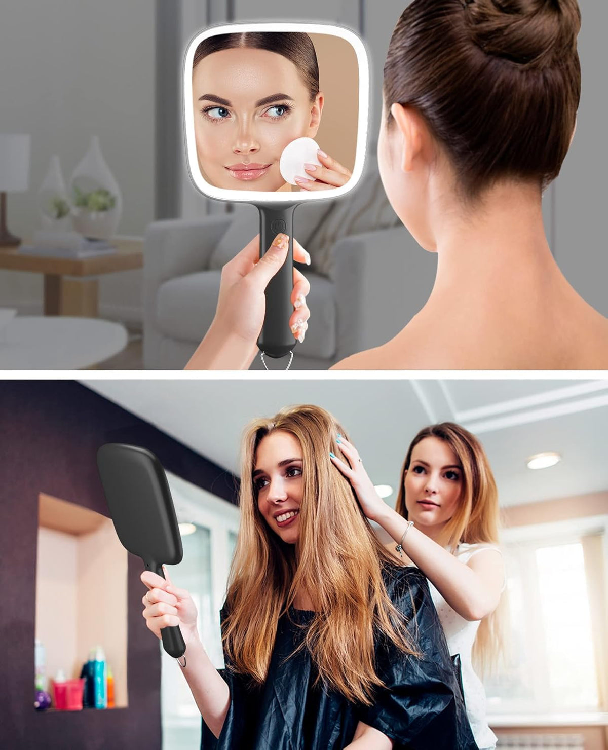 Lighted Hand Mirror with Dimmable 3 Light Colors - Portable & Lightweight