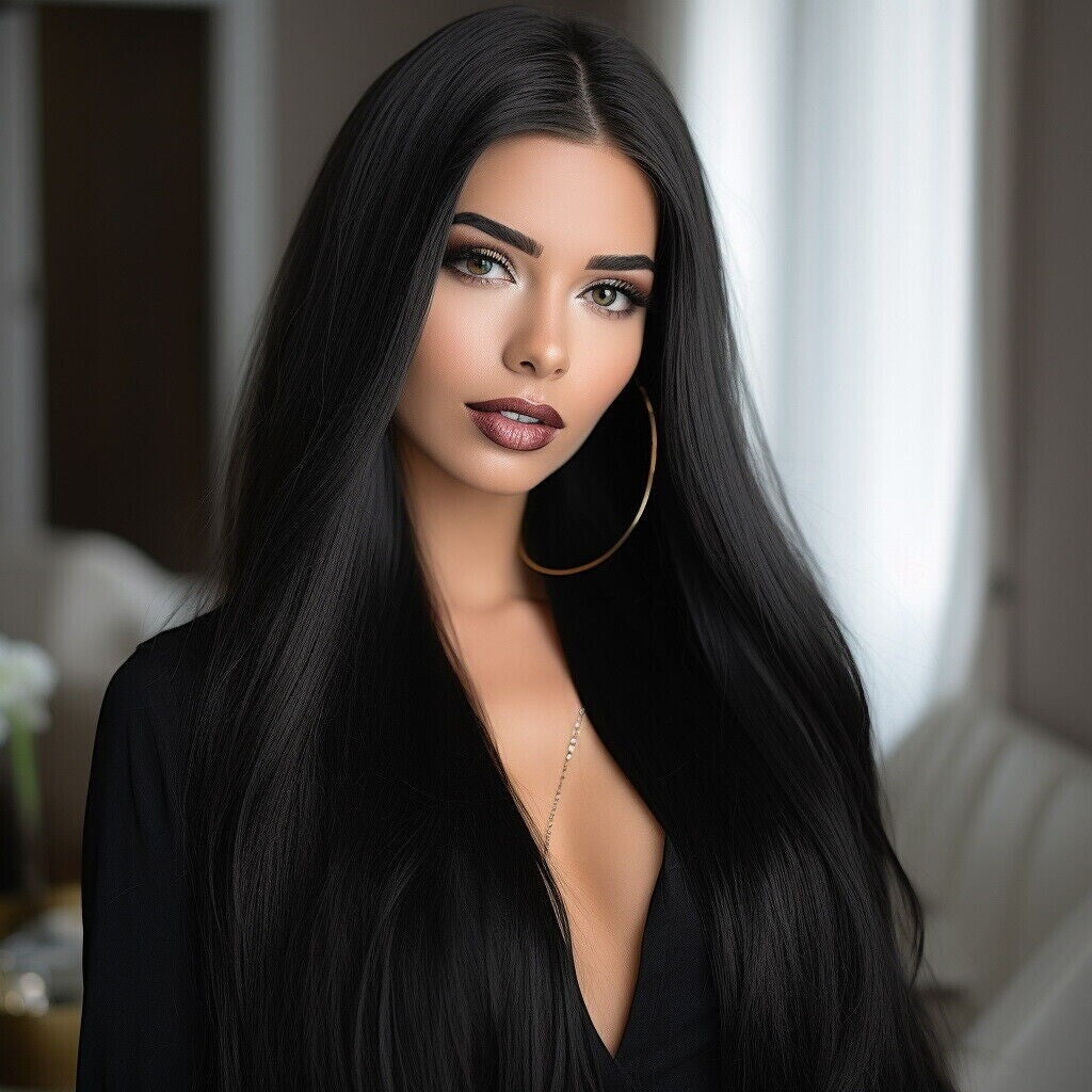 Long Straight Black Synthetic Wigs for Women Halloween Cosplay - 26 Inch