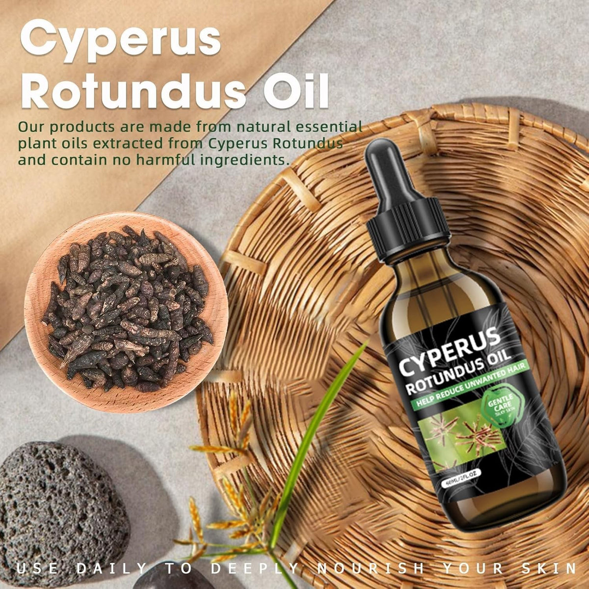 Natural Cyperus Rotundus Oil for Gentle Hair Removal & Skin Care