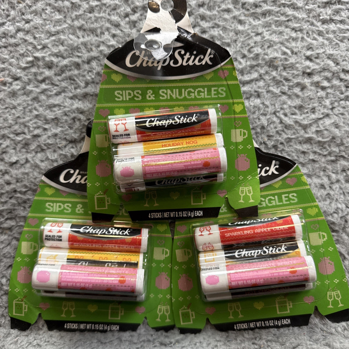 Holiday Ugly Sweater Lip Balm Set - 3 Packs of 4 Lip Balms for Christmas