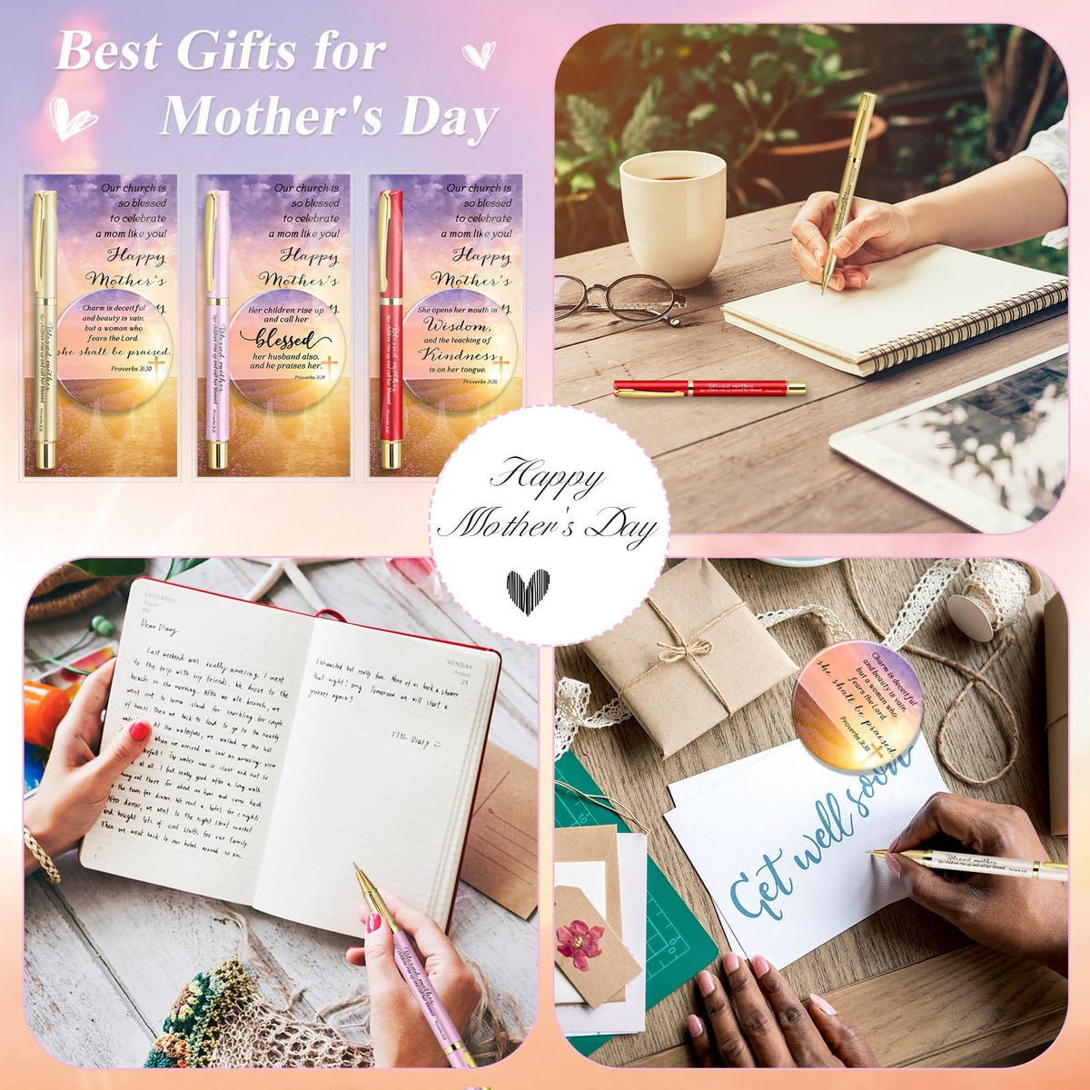 Christian Mother's Day Gift Set with Compact Mirror and Pen - Bulk 54 Pcs