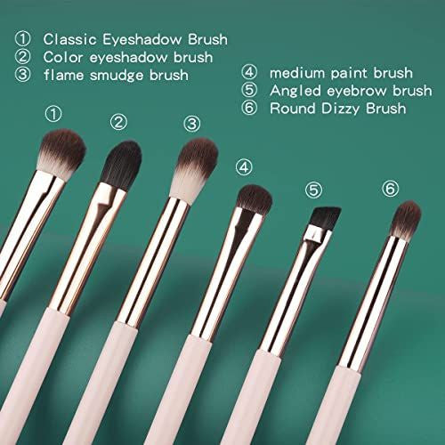 Eye Makeup Brush Set - 6 Pcs Professional Blending Brushes for Eyeshadow, Vegan Wool, Wood Handle