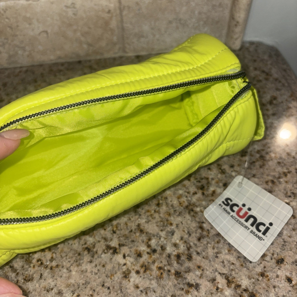 Neon Yellow Lime Quilted Makeup Bag - Travel & Gym Accessory, 8.5" x 3.75"