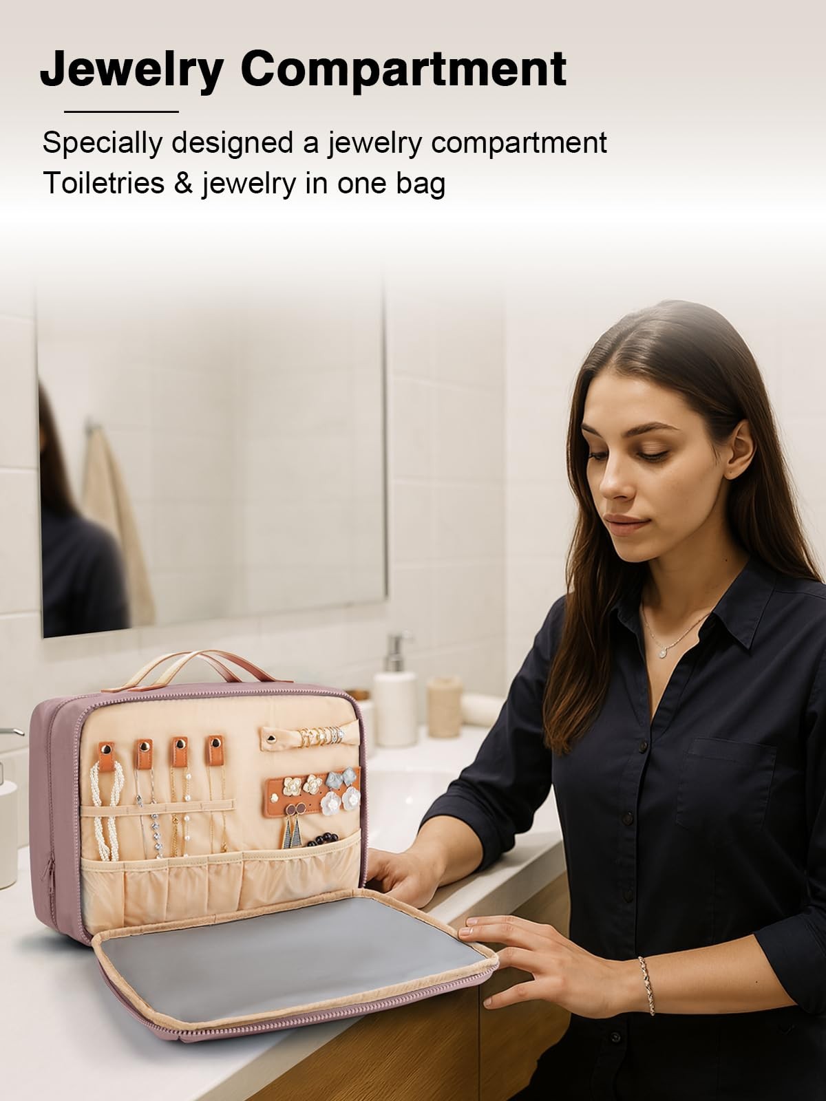 Women's Hanging Waterproof Toiletry Bag with Compartments Travel Organizer