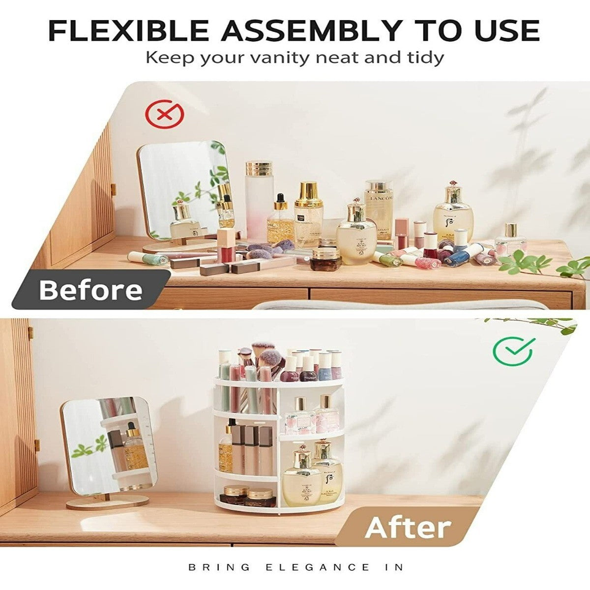 Adjustable Makeup Organizer Box - White Cosmetic Storage Solution