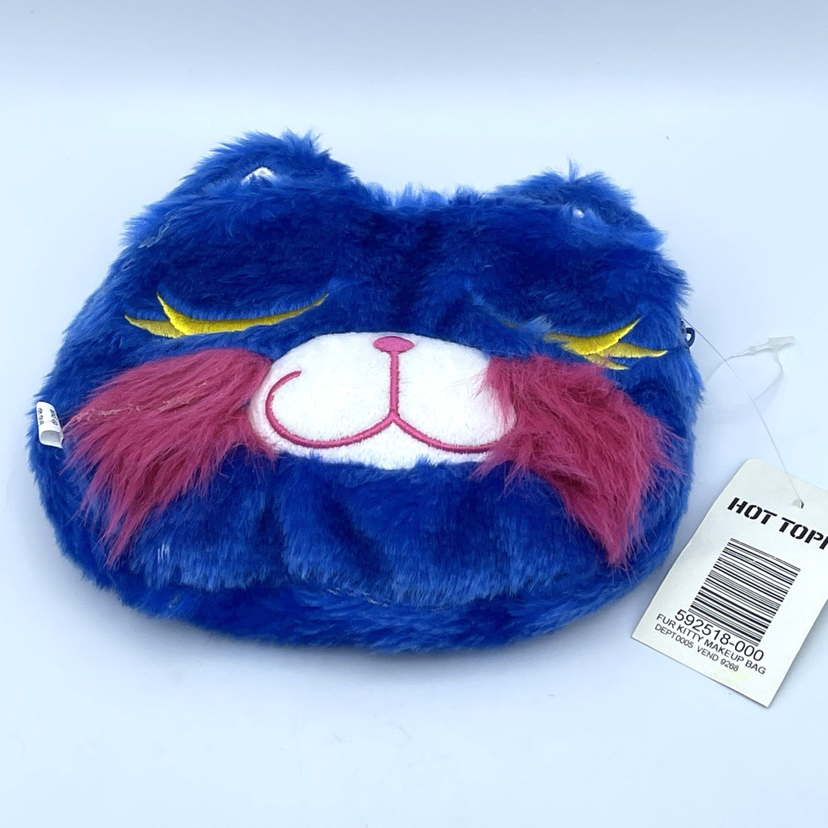 Faux Fur Kitty Makeup Cosmetic Bag with Embroidered Details - 7x6.5 Inches