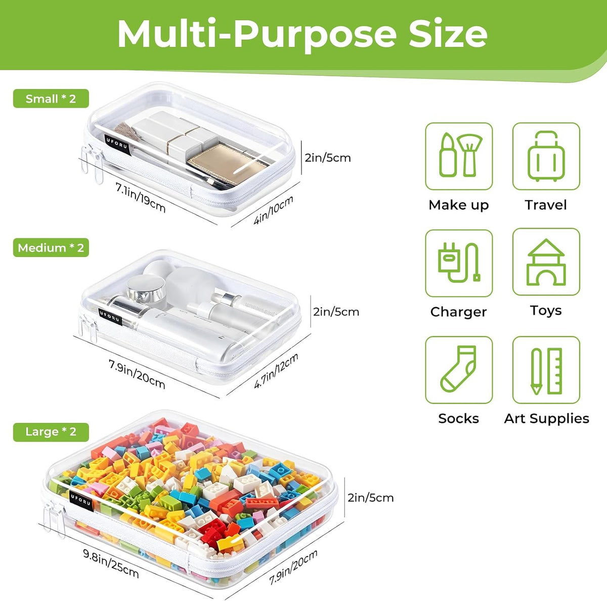 Clear Hard Shell Zipper Organizer Cases - Travel & Home Storage Set of 6