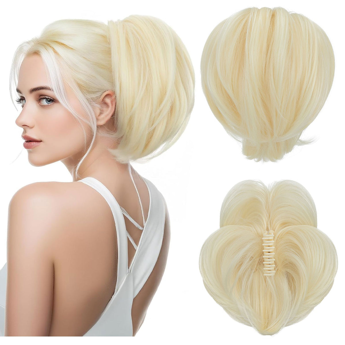 8-Inch Claw Ponytail Hair Extensions - Real Human Hair, Voluminous & Versatile Clip-In Style