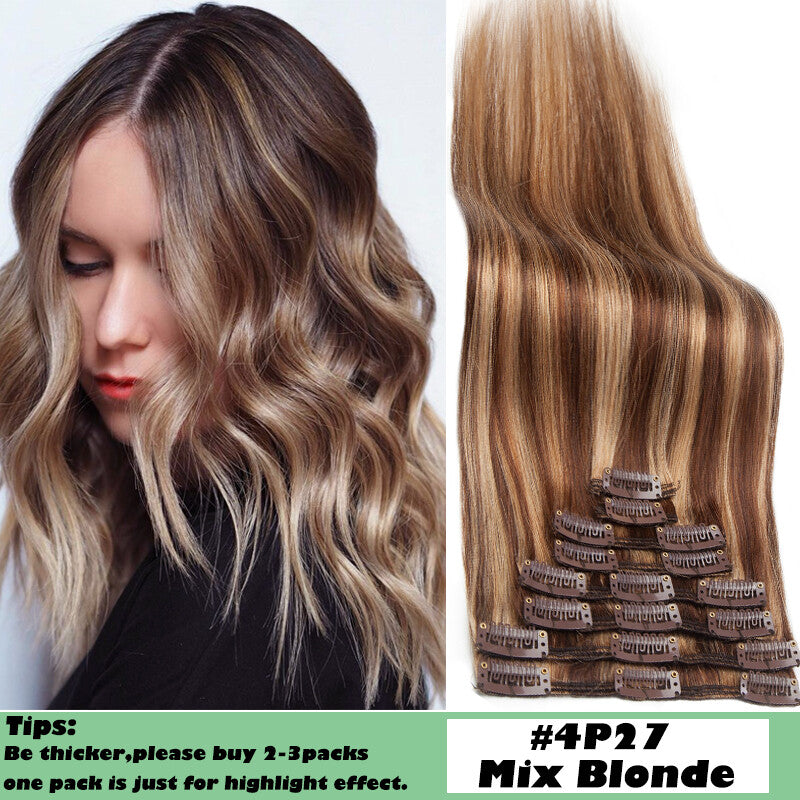 Full Head 8-Piece Clip-In Human Hair Extensions - Multiple Colors & Lengths