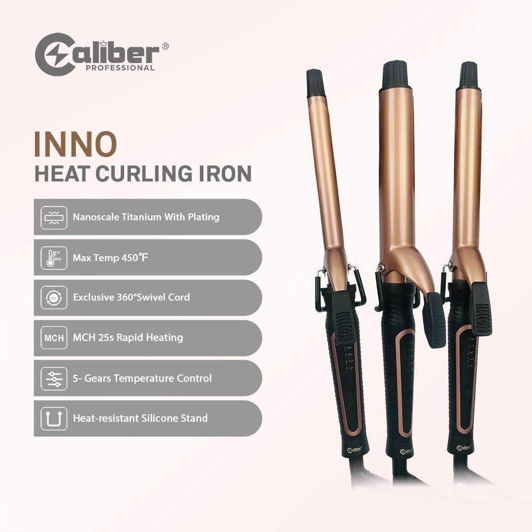 Caliber Professional Inno Heat Curling Iron 1 Inch Adjustable Temp LED Display Rose Gold