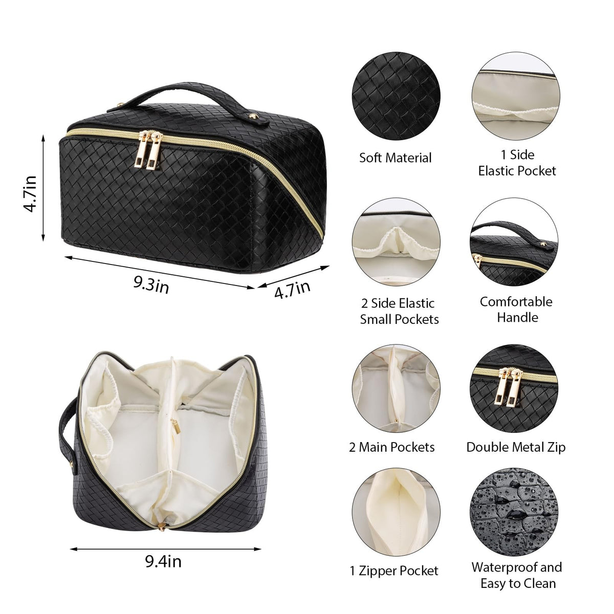 Large Capacity Waterproof Travel Makeup Bag with Multiple Compartments