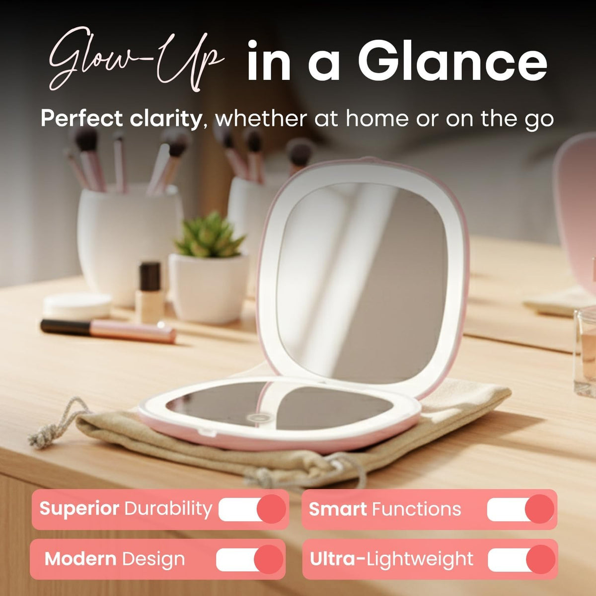 4-Inch LED Compact Mirror with 1x/10x Magnification – Travel Lighted Makeup Mirror