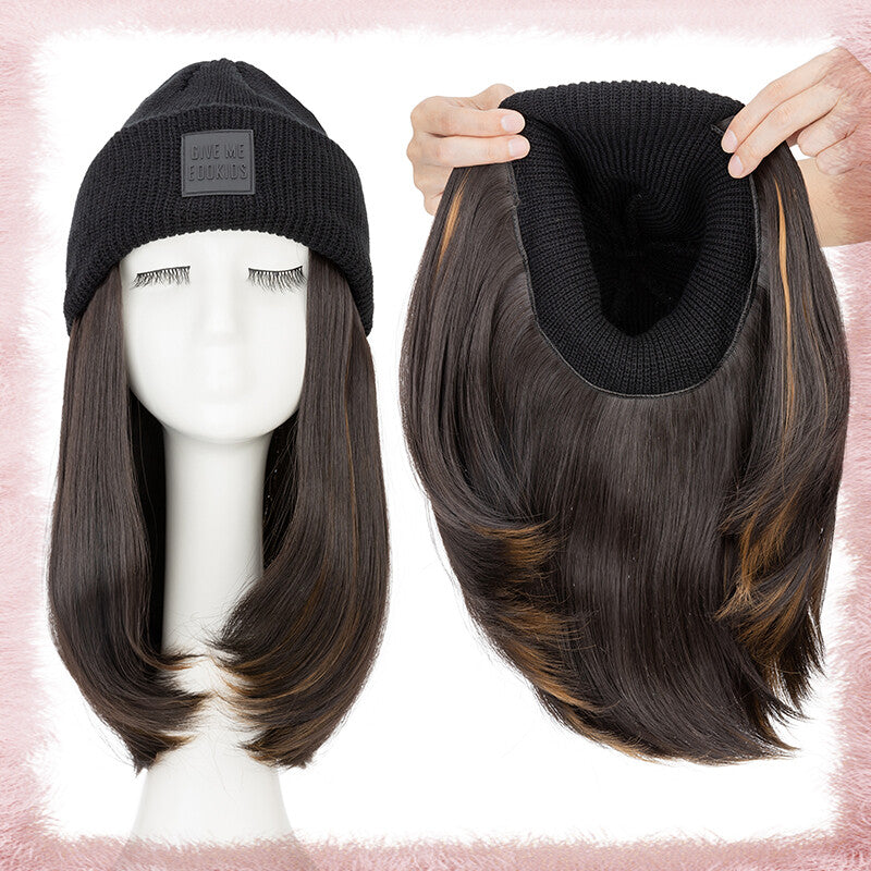 Women Knitted Wavy Wig Winter Beanie Hat - Long Curly Synthetic Hair