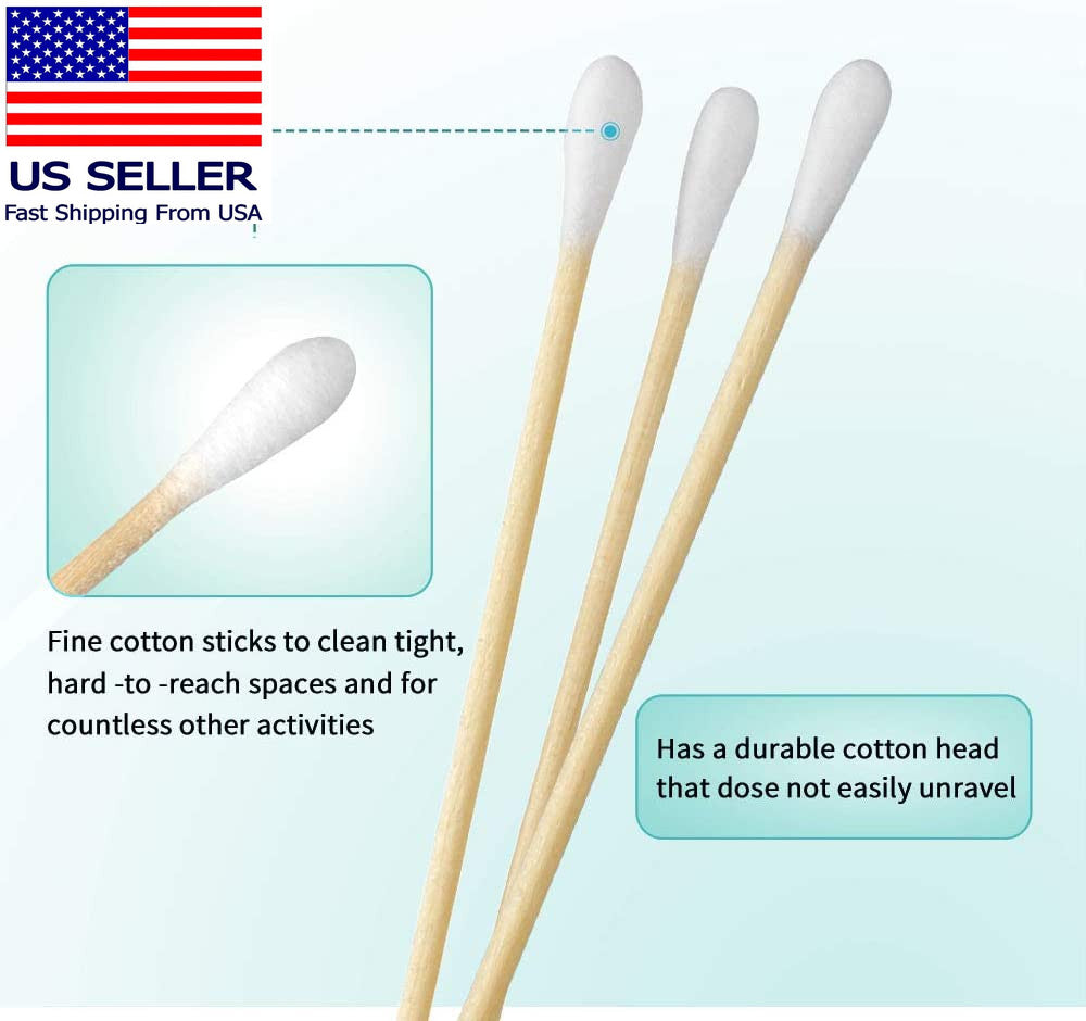 200 Pack 6-Inch Wooden Cotton Swabs for Makeup, Cleaning & Home Use
