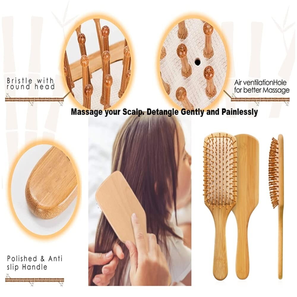 Large Wooden Paddle Hair Brush with Bamboo Bristles - Eco-Friendly Detangler