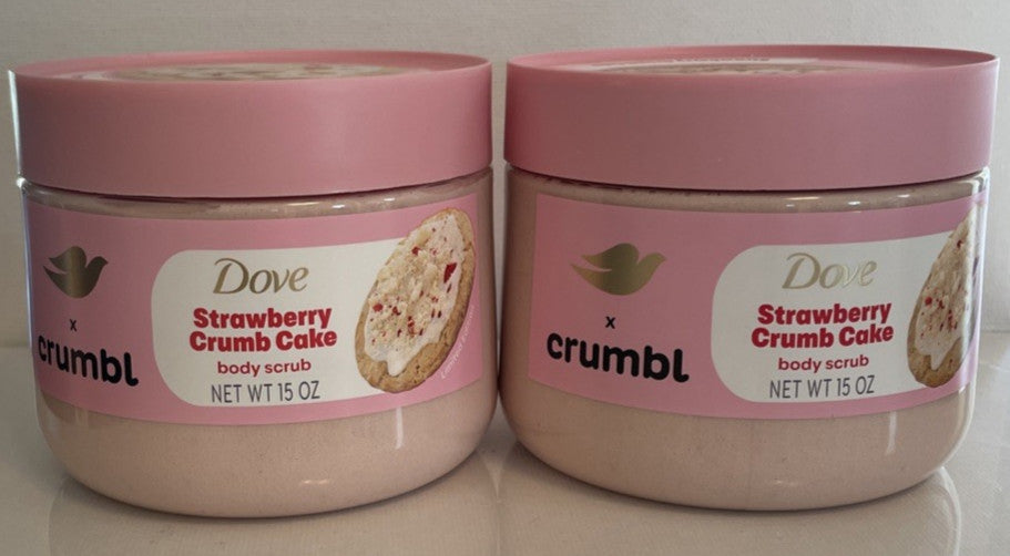 Lot of 2 Dove X Crumbl Strawberry Crumb Cake Body Scrub 15 oz.