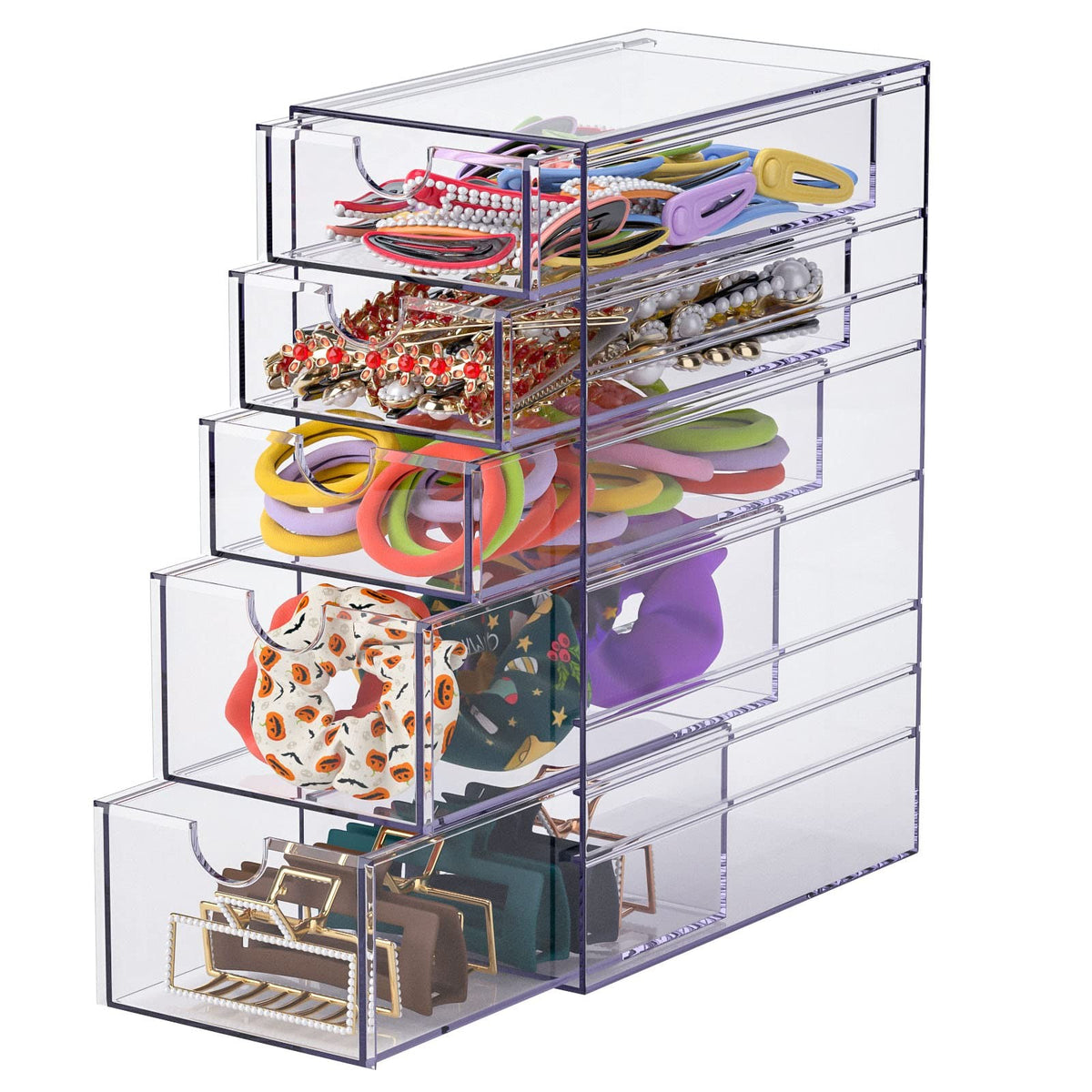 Hair Accessory Organizer Box with 5 Drawers - Clear Plastic Storage Container