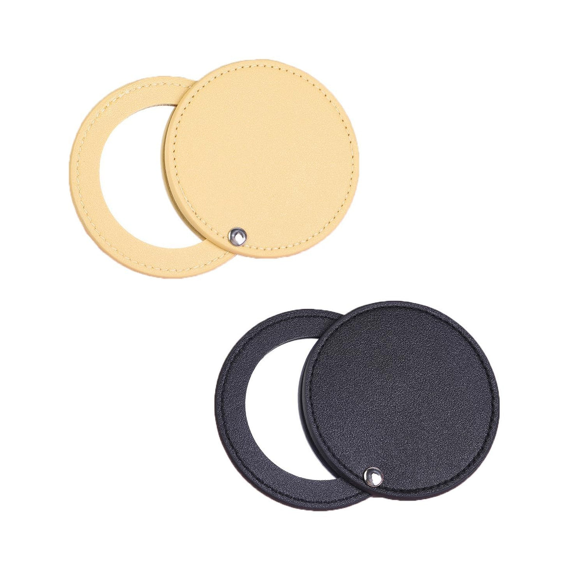 Mini Makeup Compact Mirrors Set with Leather Covers - Portable 2 Pack