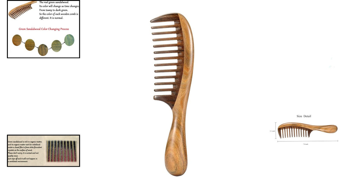 Natural Wooden Wide Tooth Comb for Curly Hair - Reduces Snagging & Breakage