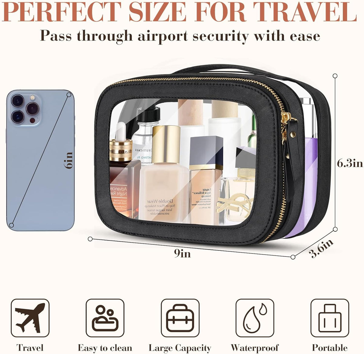 Heavy Duty Clear Travel Makeup Bag - TSA-Approved & Leak-Proof