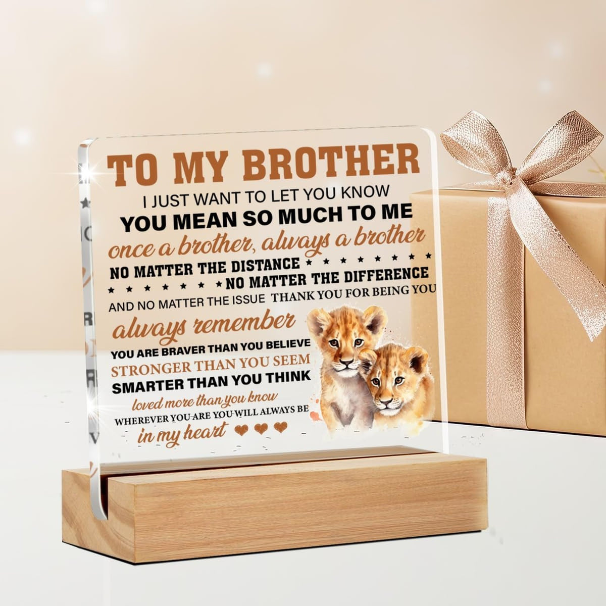 Brother Gift from Sister - Clear Acrylic Desk Sign for Brother 4x4 Inches