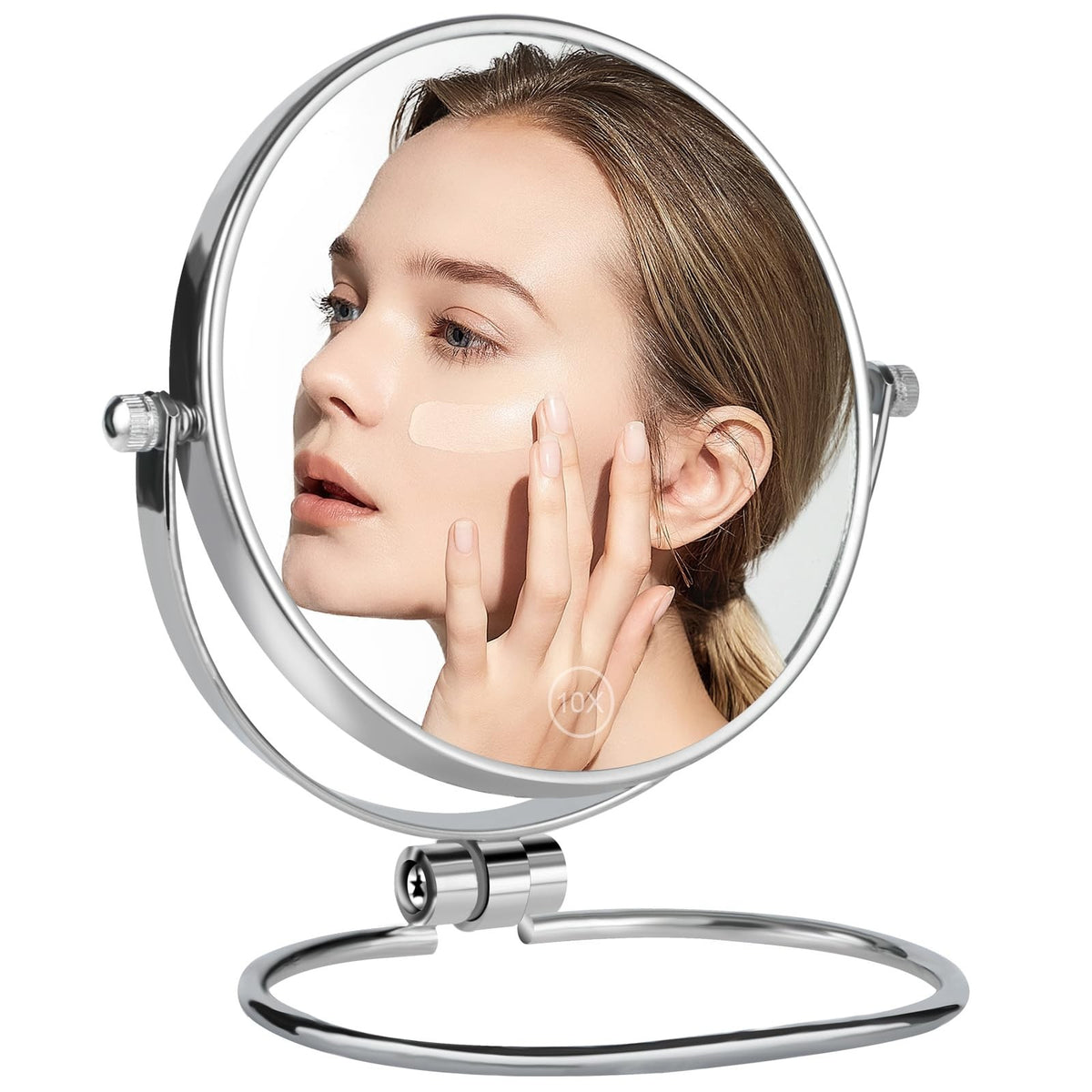Travel Makeup Mirror 6-inch Double-Sided with 10X Magnification, Foldable & Portable