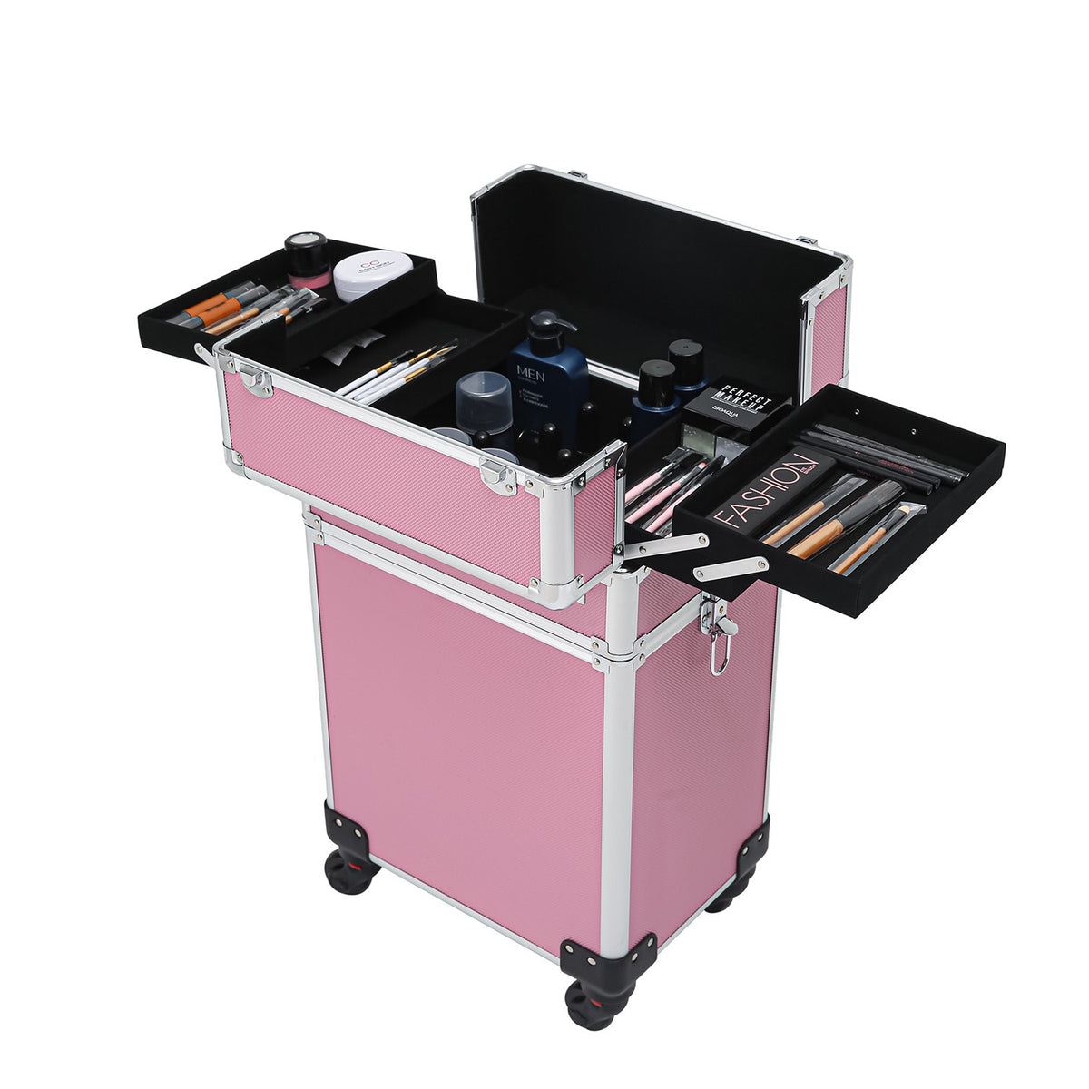 4 in 1 Aluminum Cosmetic Makeup Case with Wheels - Portable Tattoo Organizer