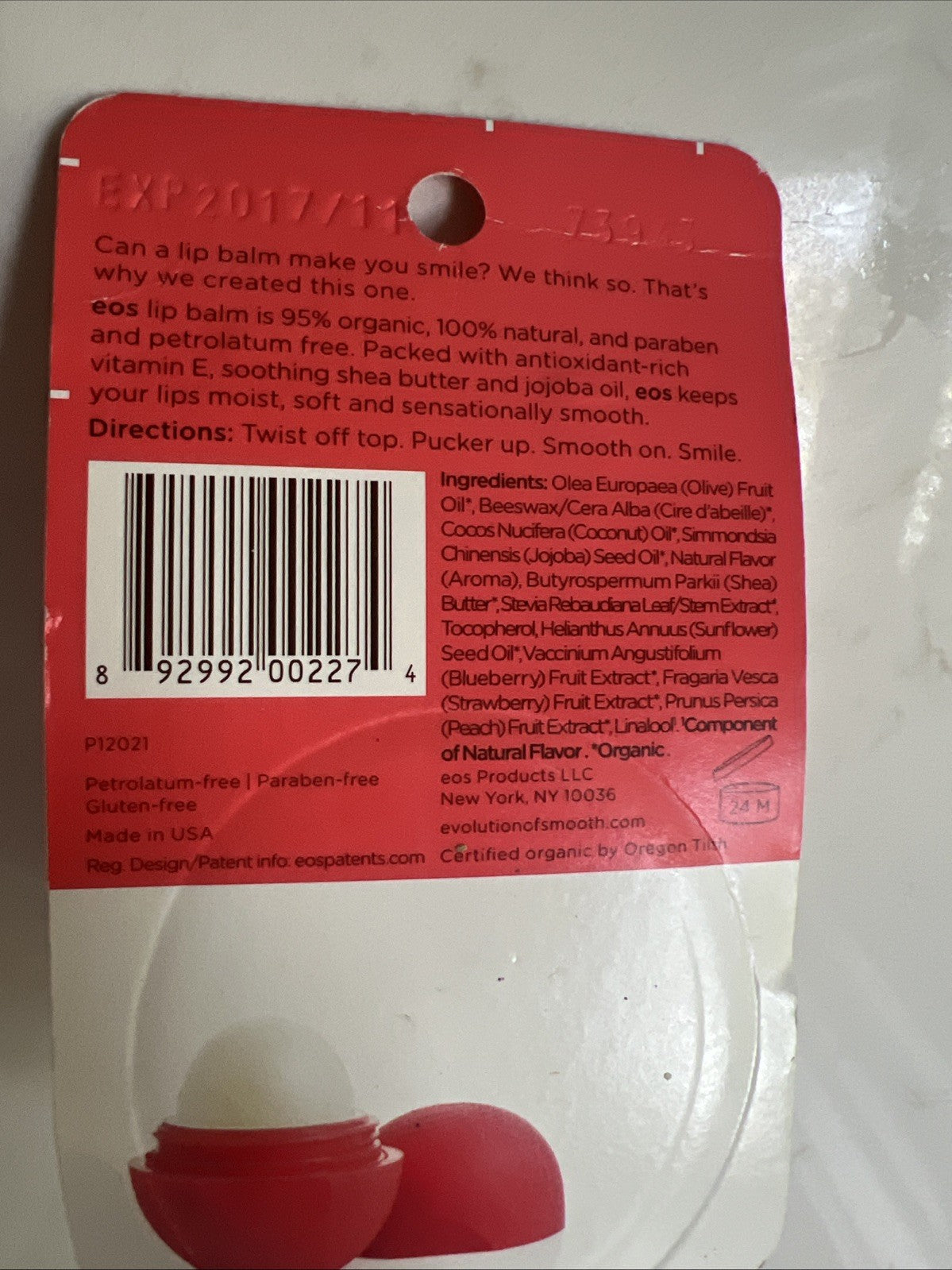 Organic Lip Balm with Summer Fruit Flavor - 0.25 Oz (7g), Sealed