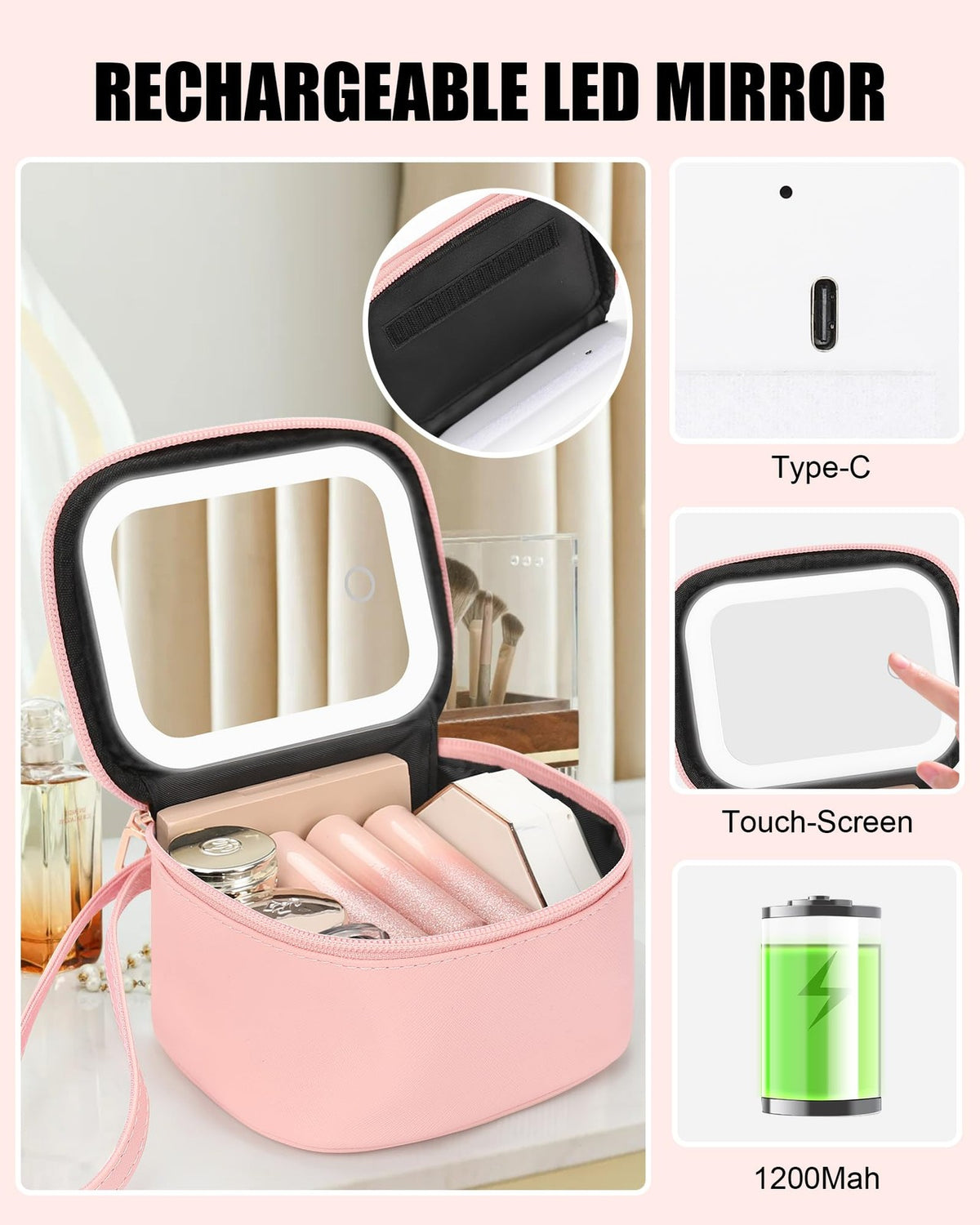 LED Lighted Makeup Bag with Wrist Strap - Travel Cosmetic Organizer for Women